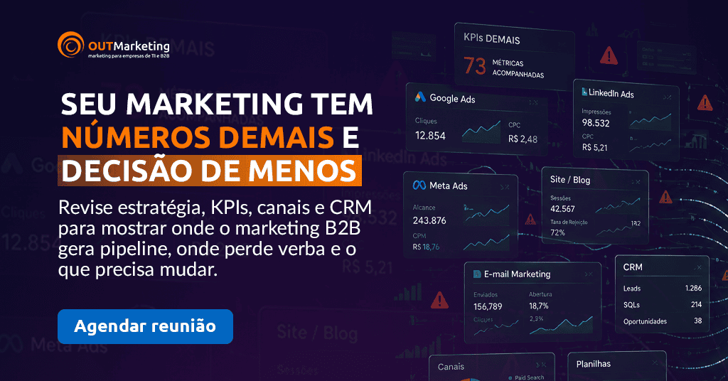 Banner comercial exemplificando métricas de relatórios e convidando para uma reunião comercial.